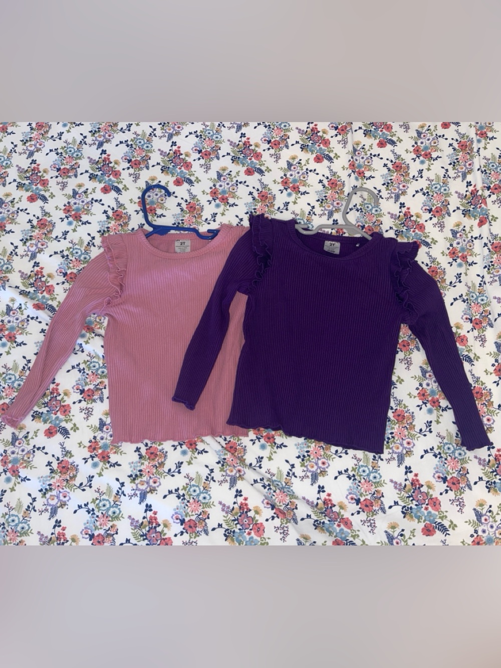 Little Sleepies Girls' Ribbed Ruffle Long-Sleeve Tops - Pink & Purple